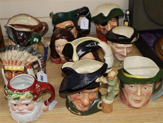 Eleven Royal Doulton and other large character jugs, including Monty, North American Indian, Dick Turpin, etc.